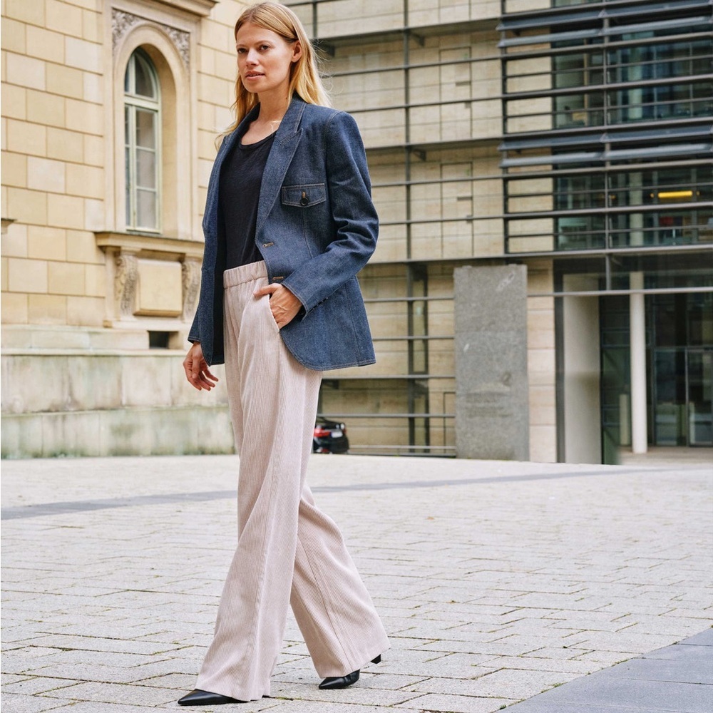 MAC Jeans Collection Chiara Wide Leg Pull On Corduroy Pants Sand Beige Size 36 - Picture 6 of 12